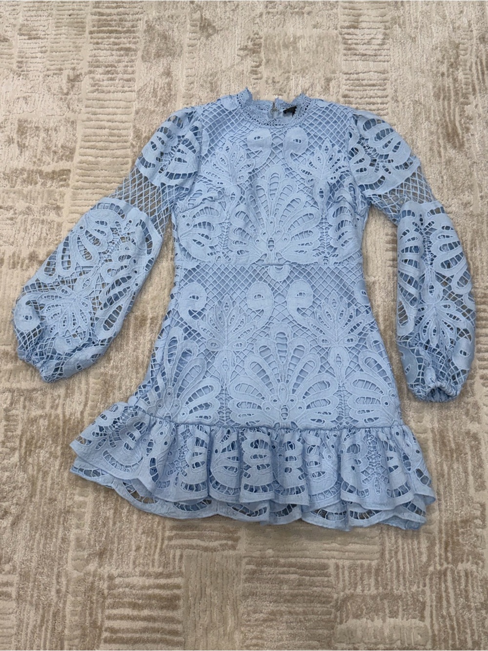 Aqua Powder Blue Lace Ruffle Hem Dress